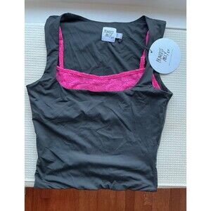 Princess Polly Back In Time Top Black Pink Lace US 2 NWT Slinky Square Neck Y2K